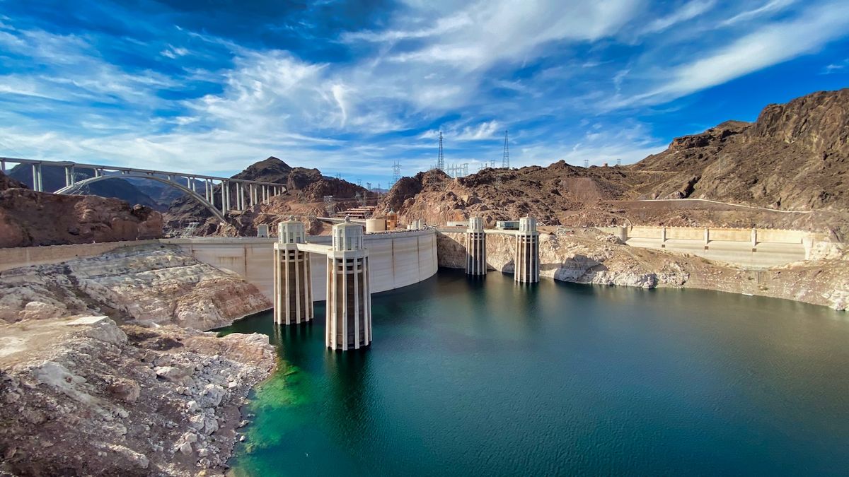 Hoover Dam spanning the Colorado River canyon