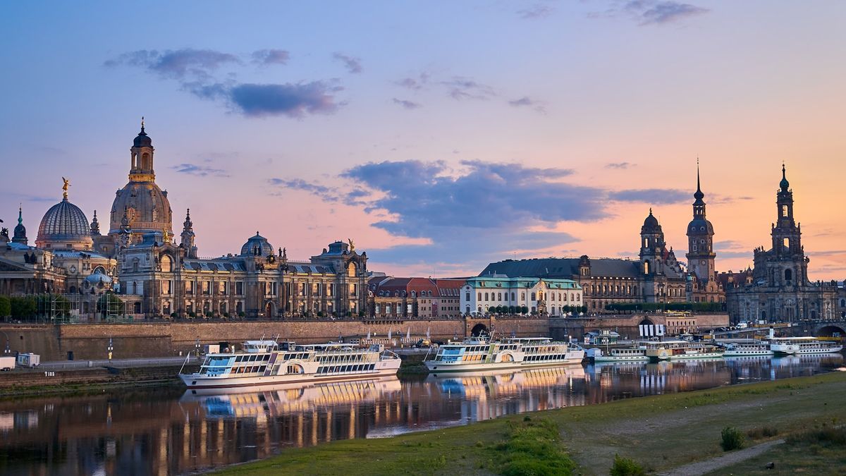 Dresden Zwinger palace by the Elbe river