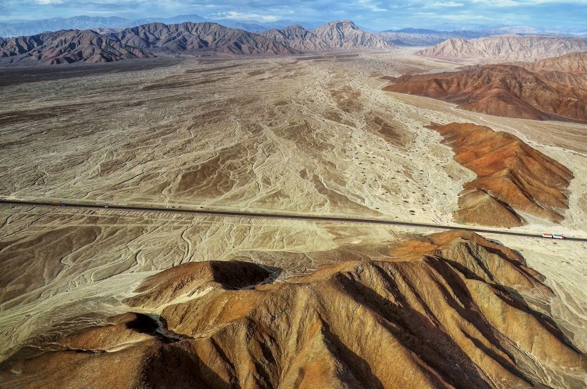 Aerial view of the Nazca desert plateau, Peru