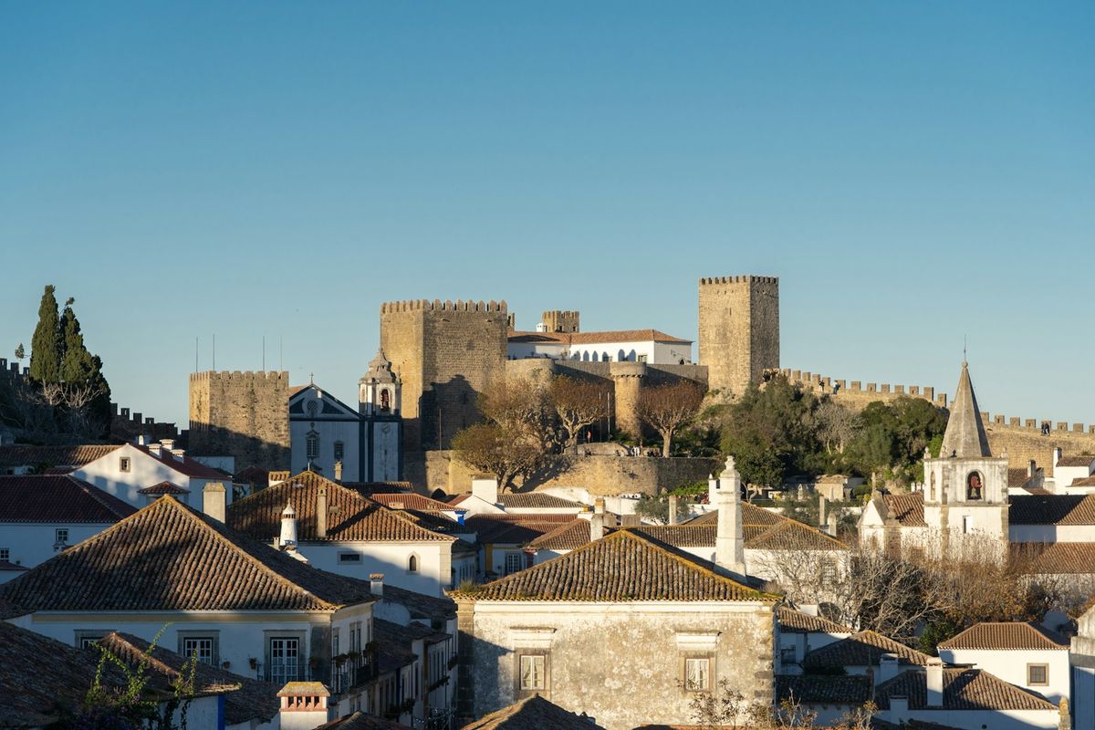Historic castle above the walled town of Obidos, Portugal