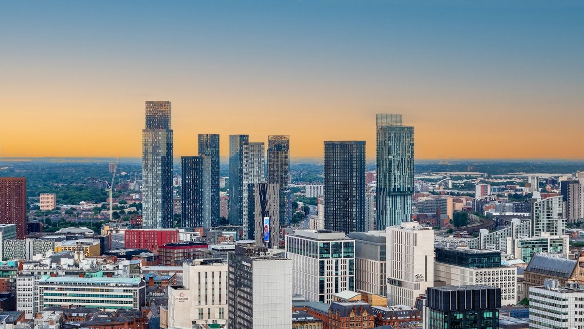 Manchester city skyline viewed from above