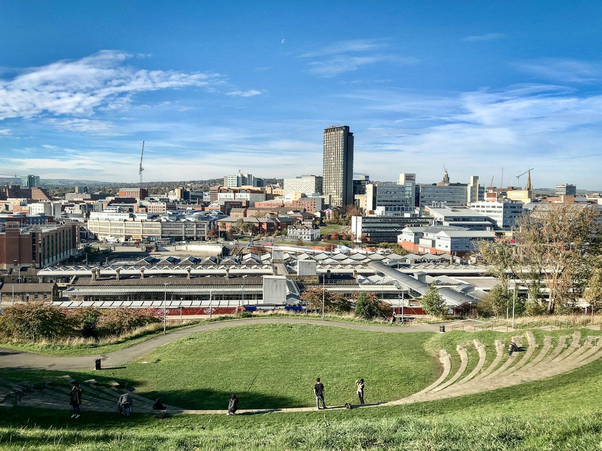 Sheffield city panorama viewed from hilltop