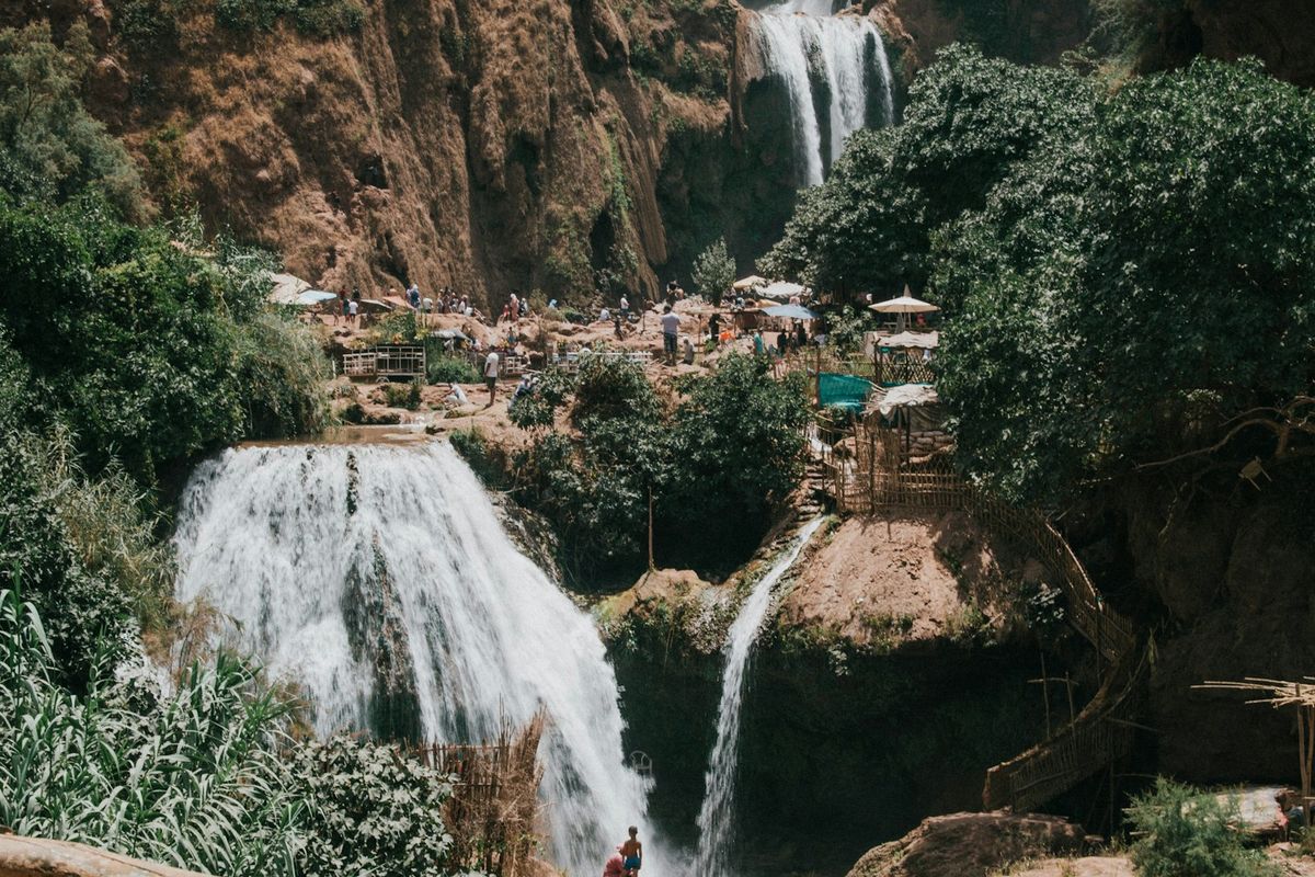 Ouzoud Waterfalls plunging over rocky cliffs in the Atlas Mountains, Morocco
