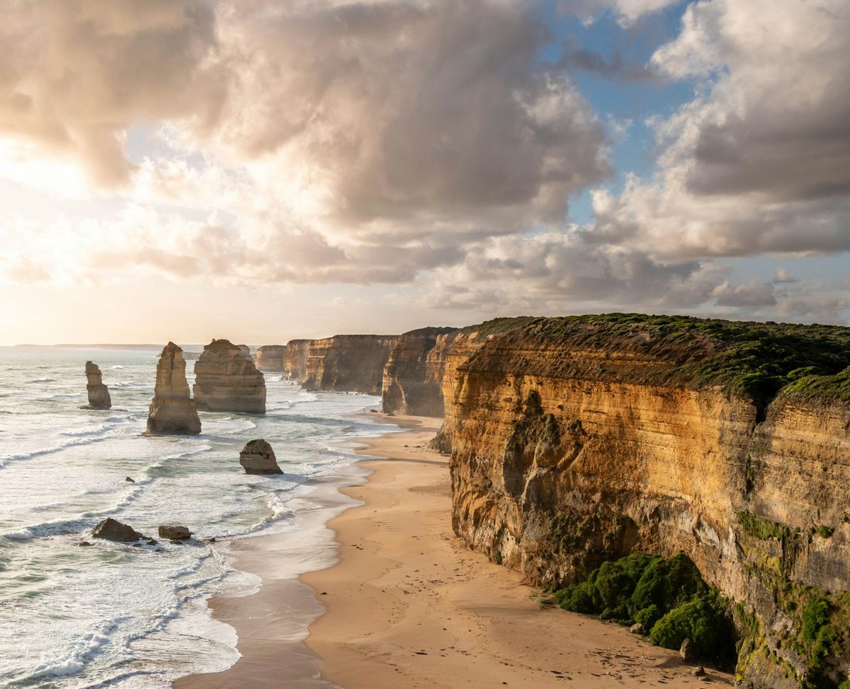 The Twelve Apostles limestone stacks along the Great Ocean Road, Australia