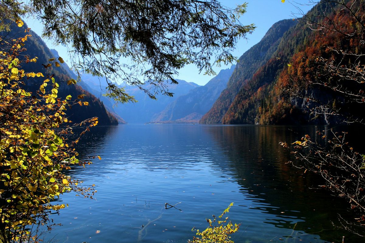 Konigssee lake surrounded by mountains, Berchtesgaden Bavaria