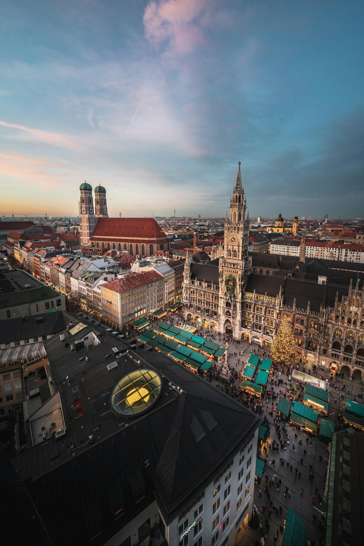 Munich city aerial daytime cityscape