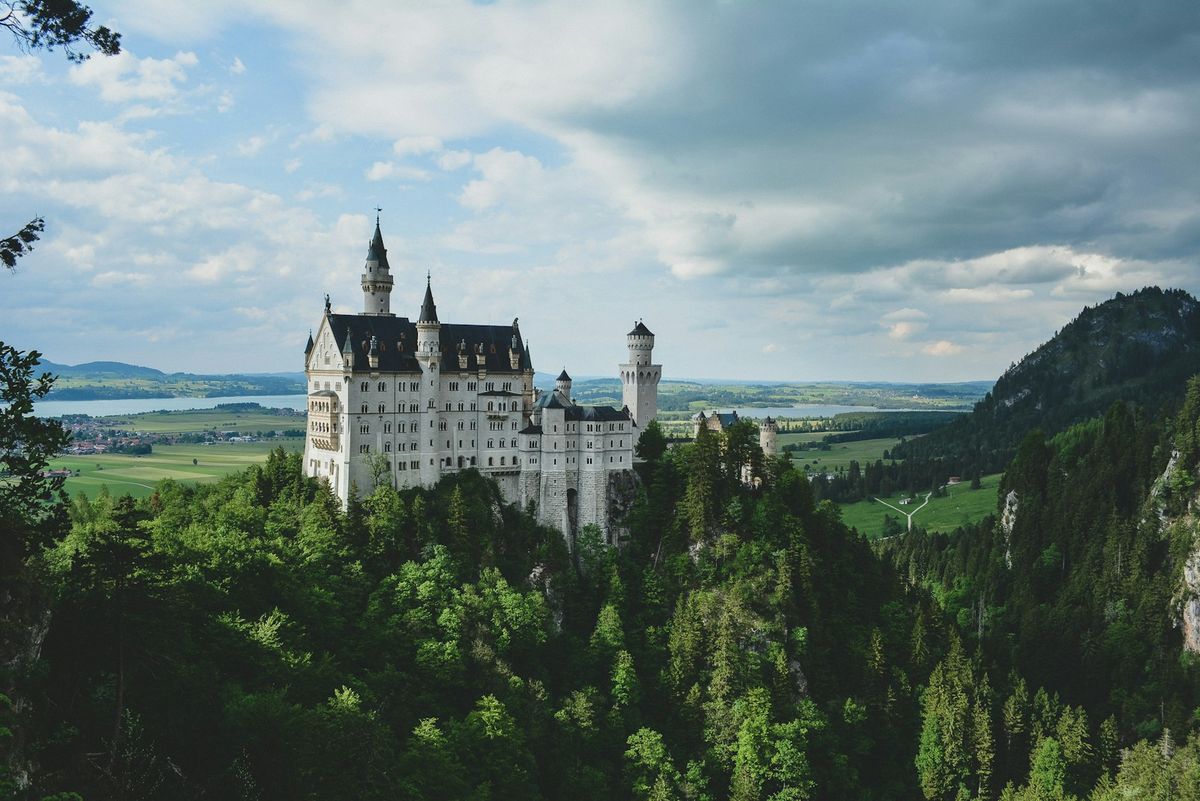 Neuschwanstein Castle in its Alpine setting in Bavaria