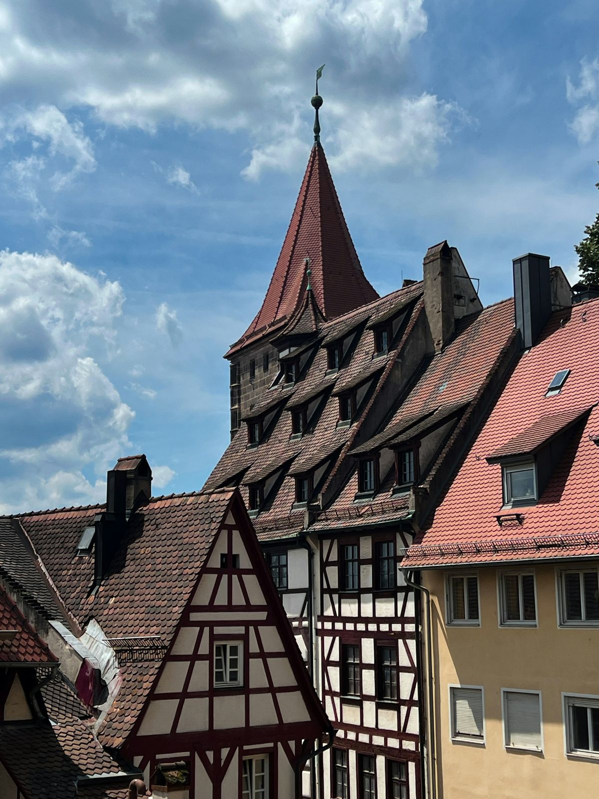 Historic red-tiled rooftops of Nuremberg's old town