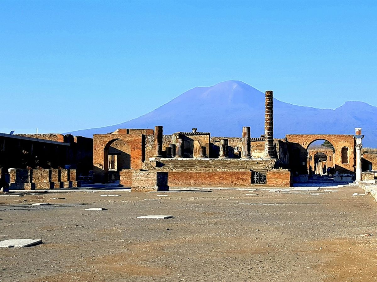 Ruins of Pompeii with Mount Vesuvius in the background