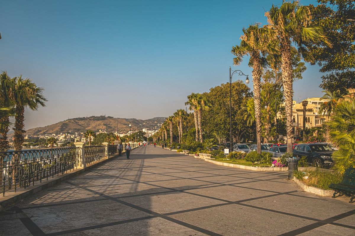 Palm-lined seafront promenade in Reggio Calabria