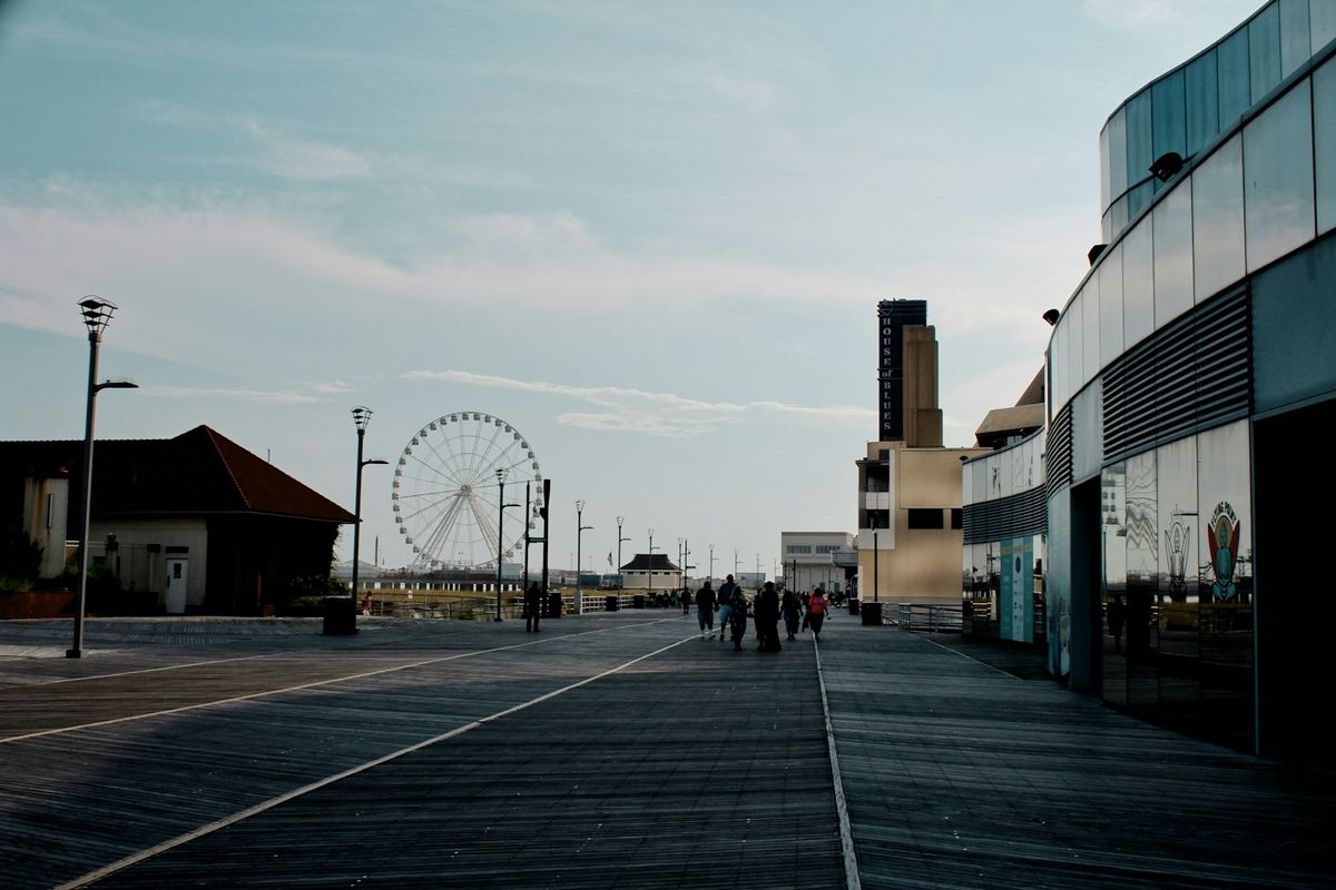 Atlantic City boardwalk with the Ferris wheel and skyline