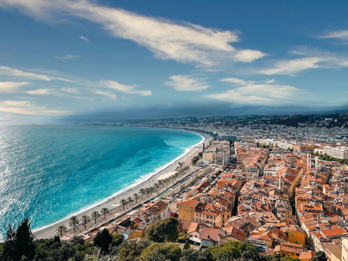 Aerial view of Nice coastline along the French Riviera