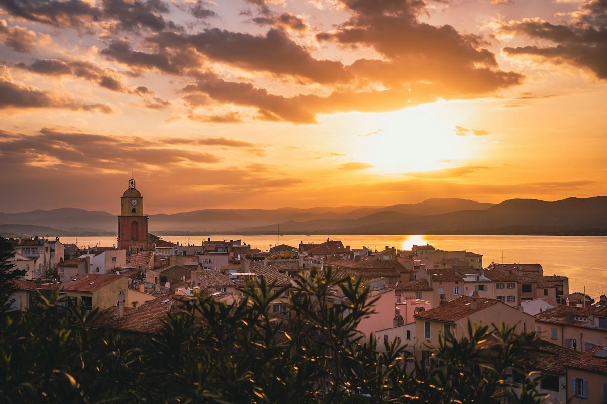 Saint-Tropez harbour on the French Riviera at sunset