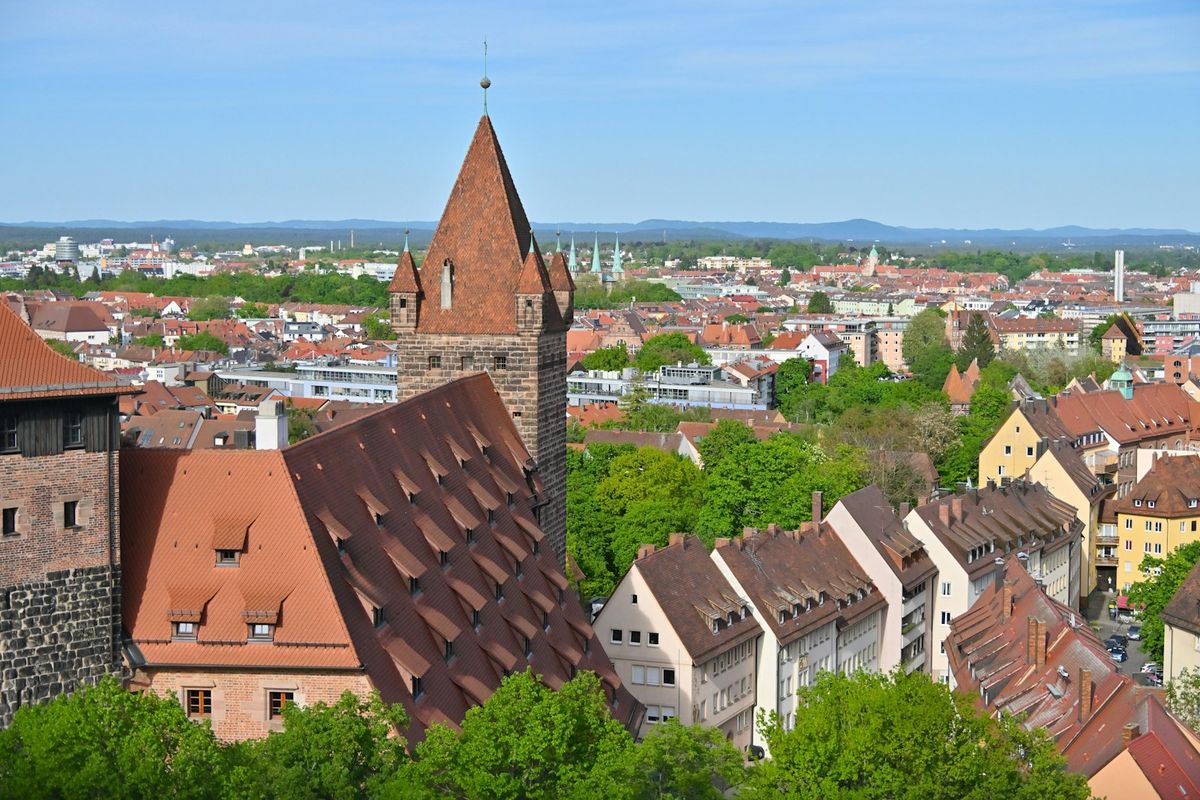 Historic Nuremberg cityscape with castle and red rooftops
