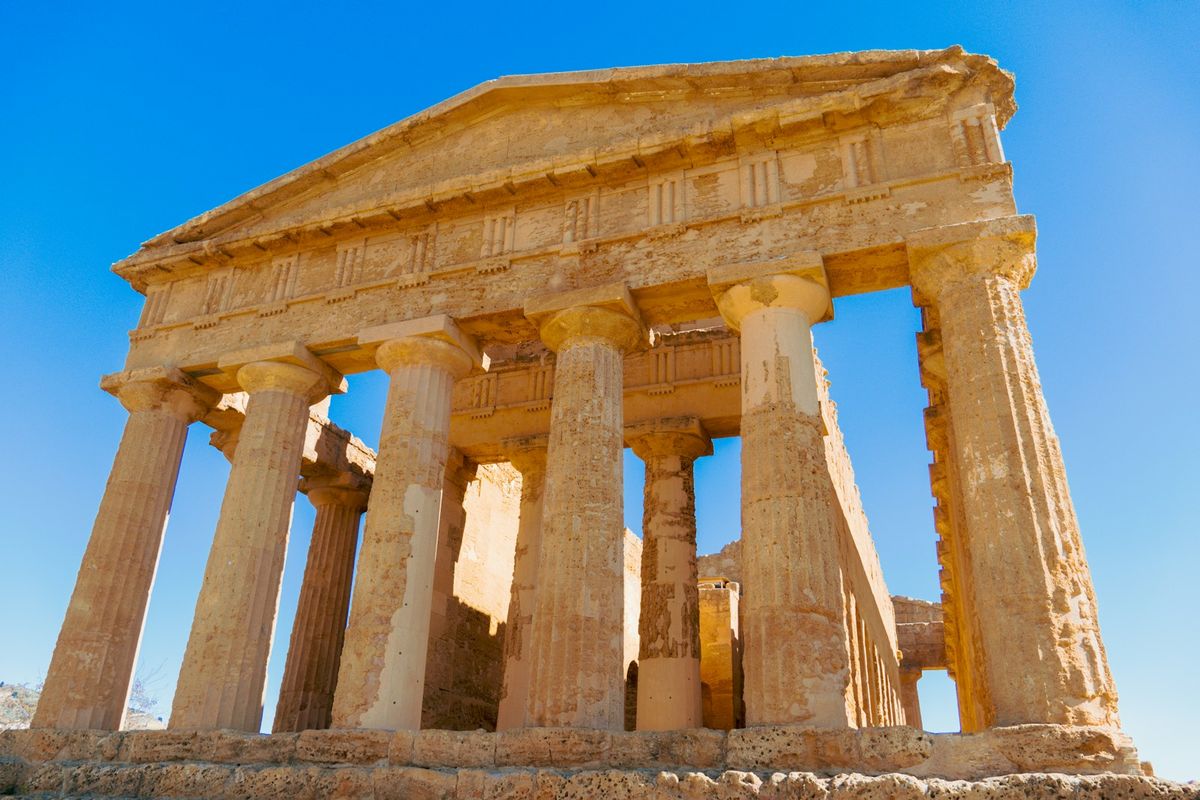 Ancient Greek temple columns at Agrigento Sicily