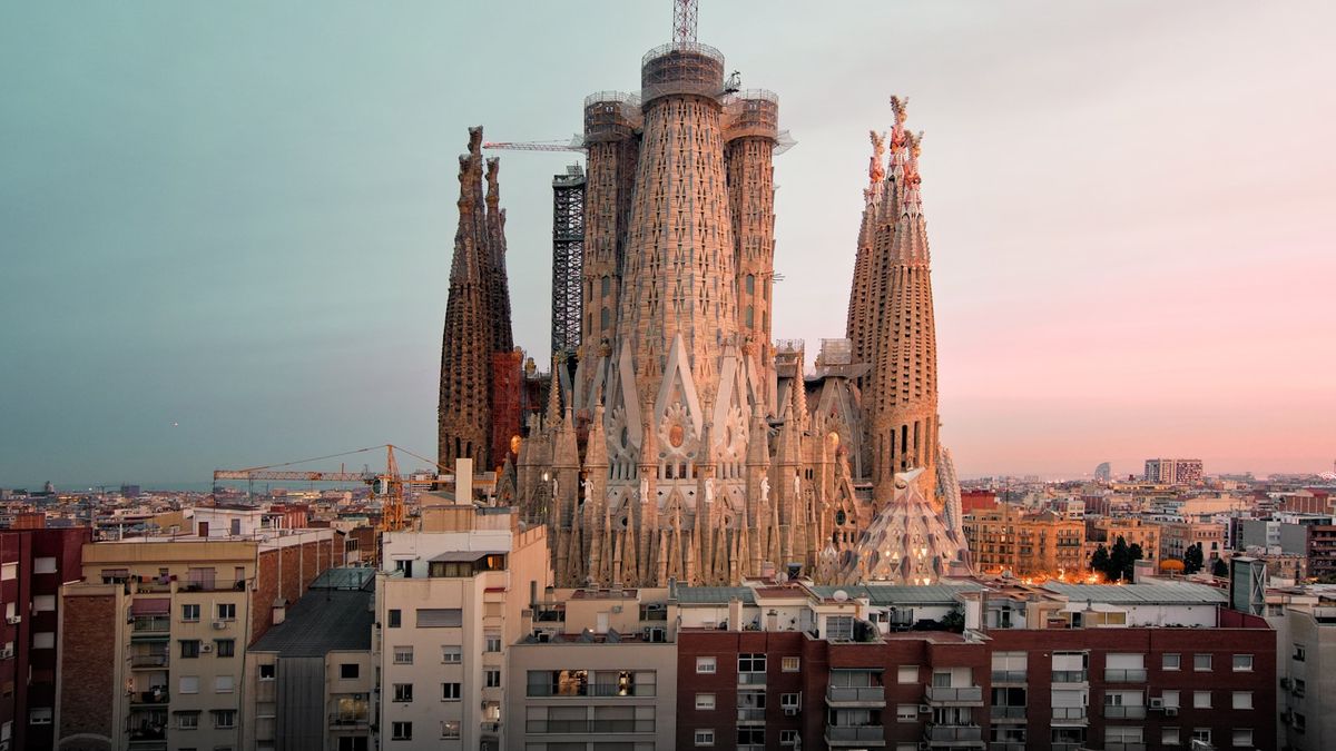 Sagrada Familia cathedral in Barcelona at golden hour