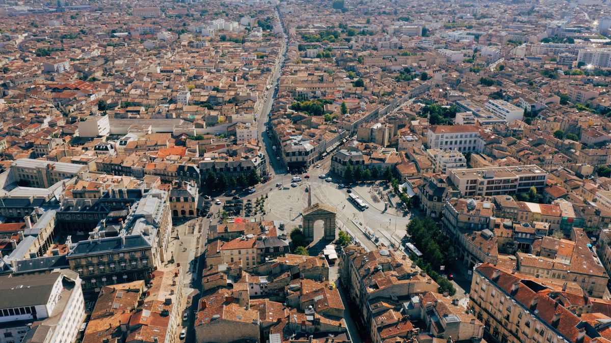 Aerial view of Bordeaux city centre