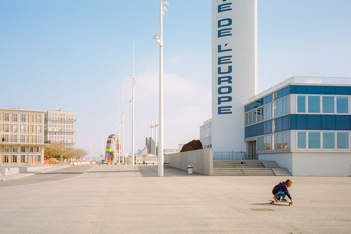 Le Havre modernist white architecture pedestrians