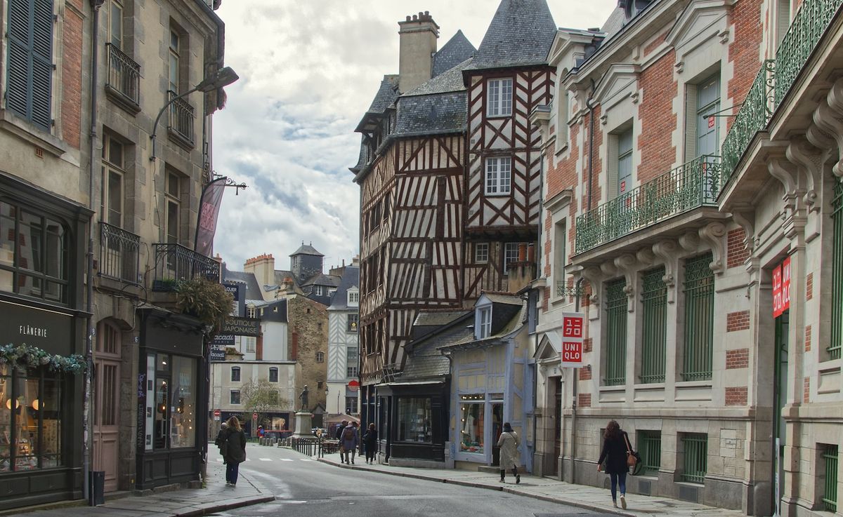 Street with timbered buildings in Rennes France