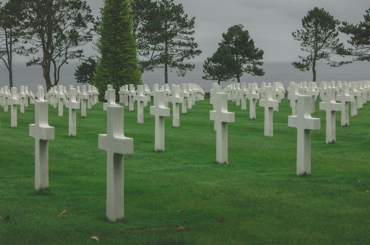 Rows of white crosses at the Normandy American Cemetery