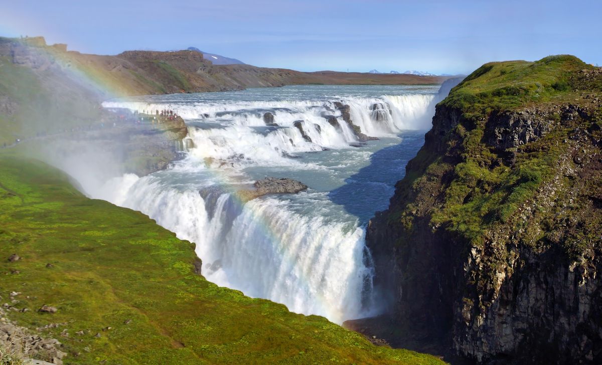 Gullfoss waterfall with rainbow in Iceland's Golden Circle