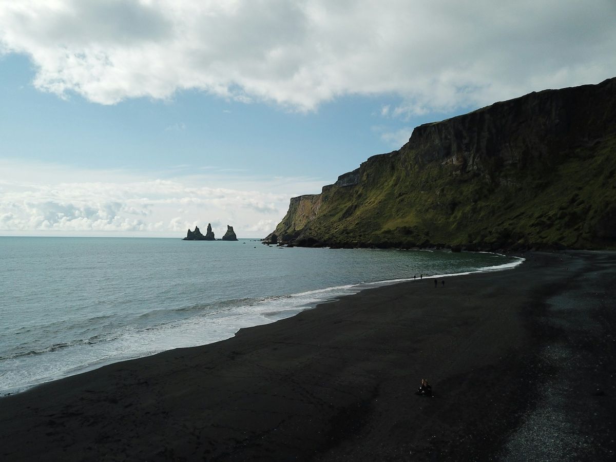Black sand beach with cliffs near Vik, Iceland