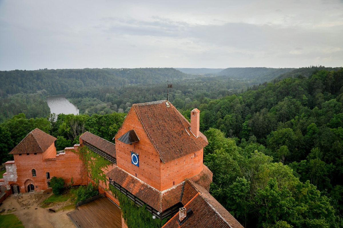 Turaida Castle overlooking the forested Gauja valley near Sigulda
