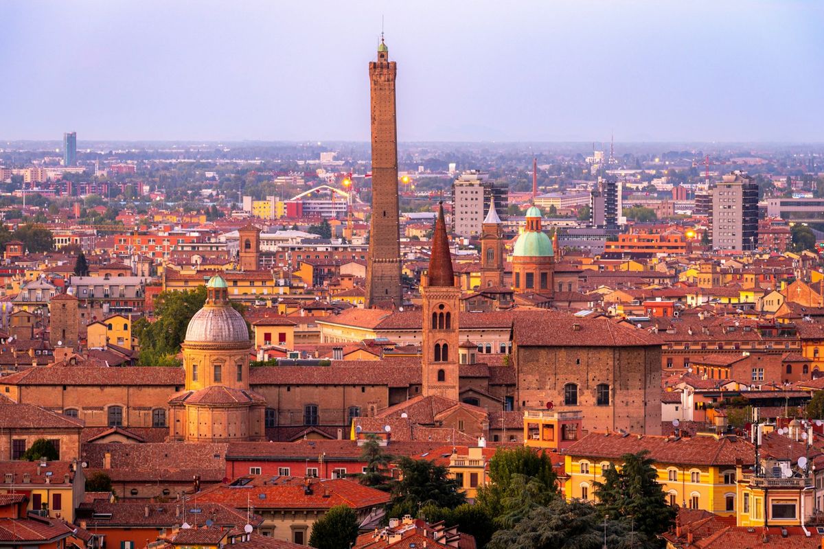Bologna city skyline with red-roof buildings