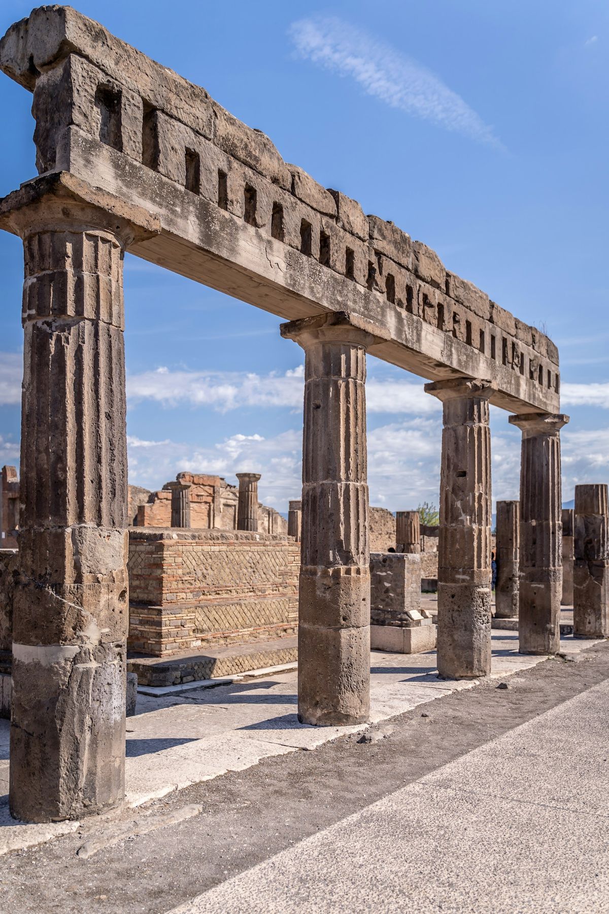 Ancient stone columns and ruined temple structure at Pompeii