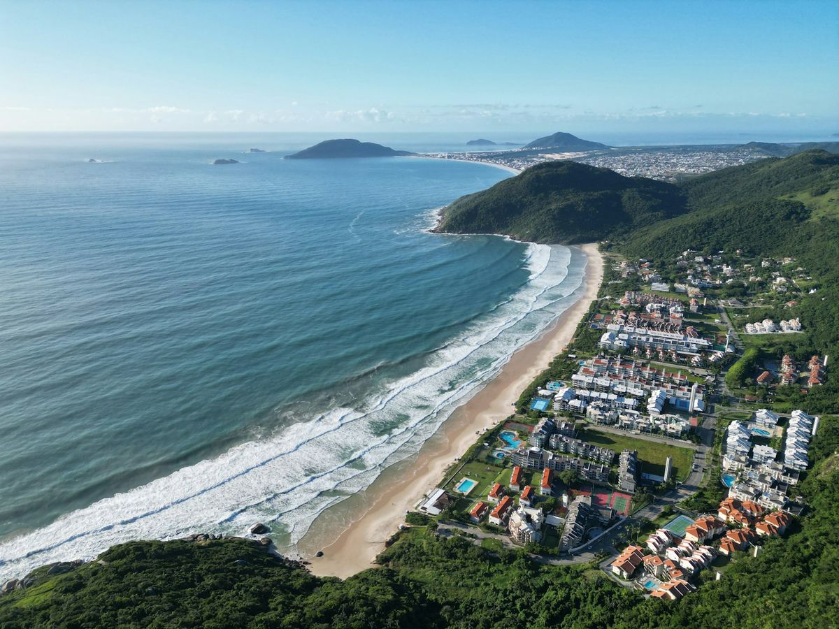 Aerial view of a beach on the island of Florianópolis, Brazil