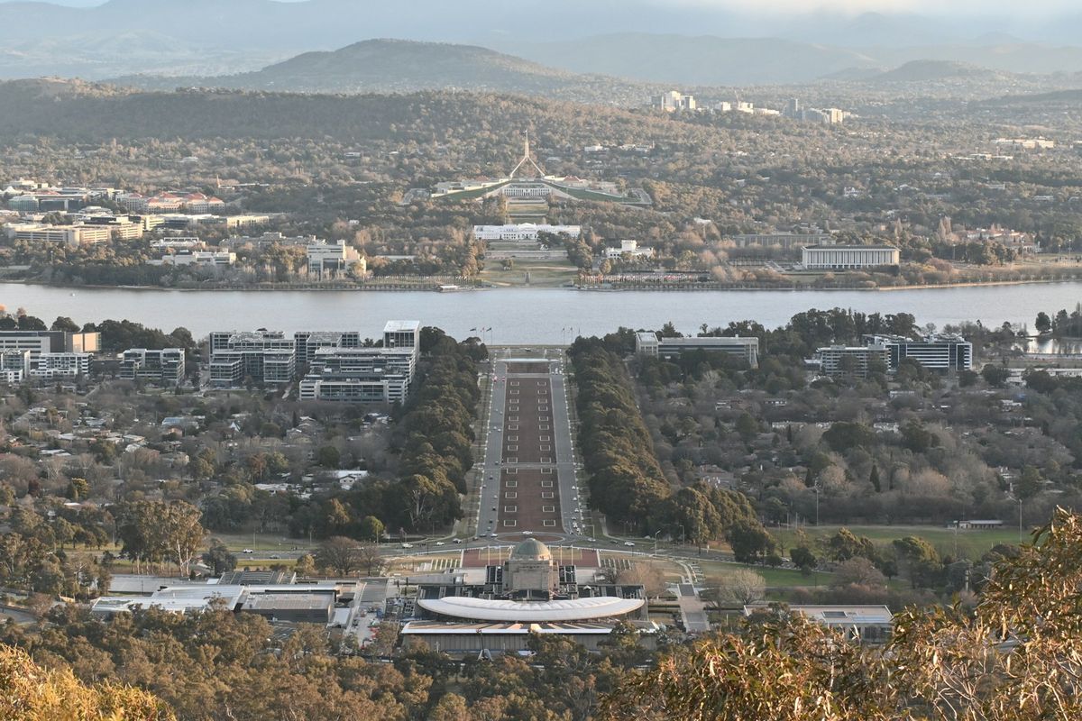 Avenue leading to Parliament House Canberra Australia
