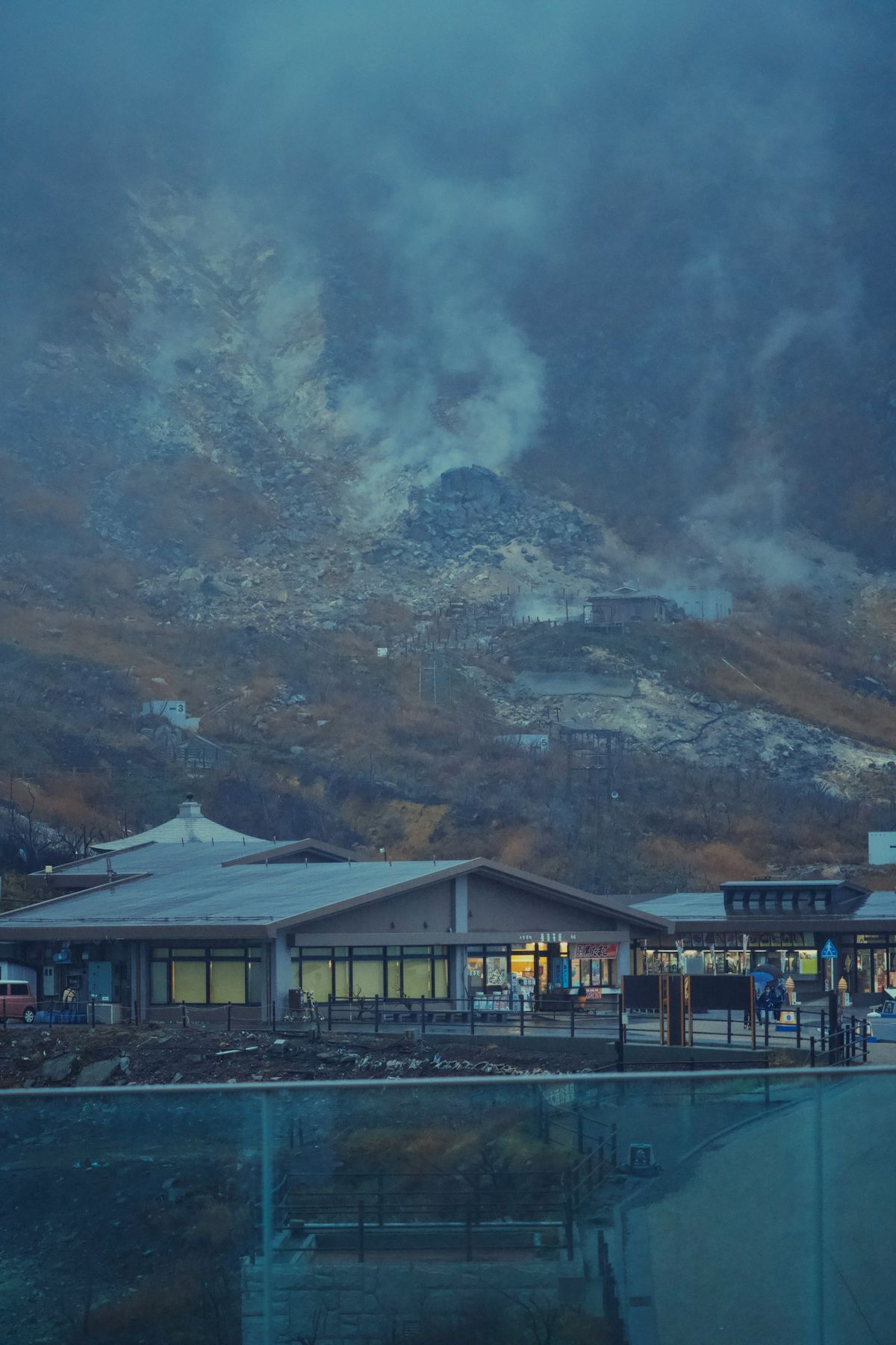 Owakudani volcanic valley in Hakone with steaming vents