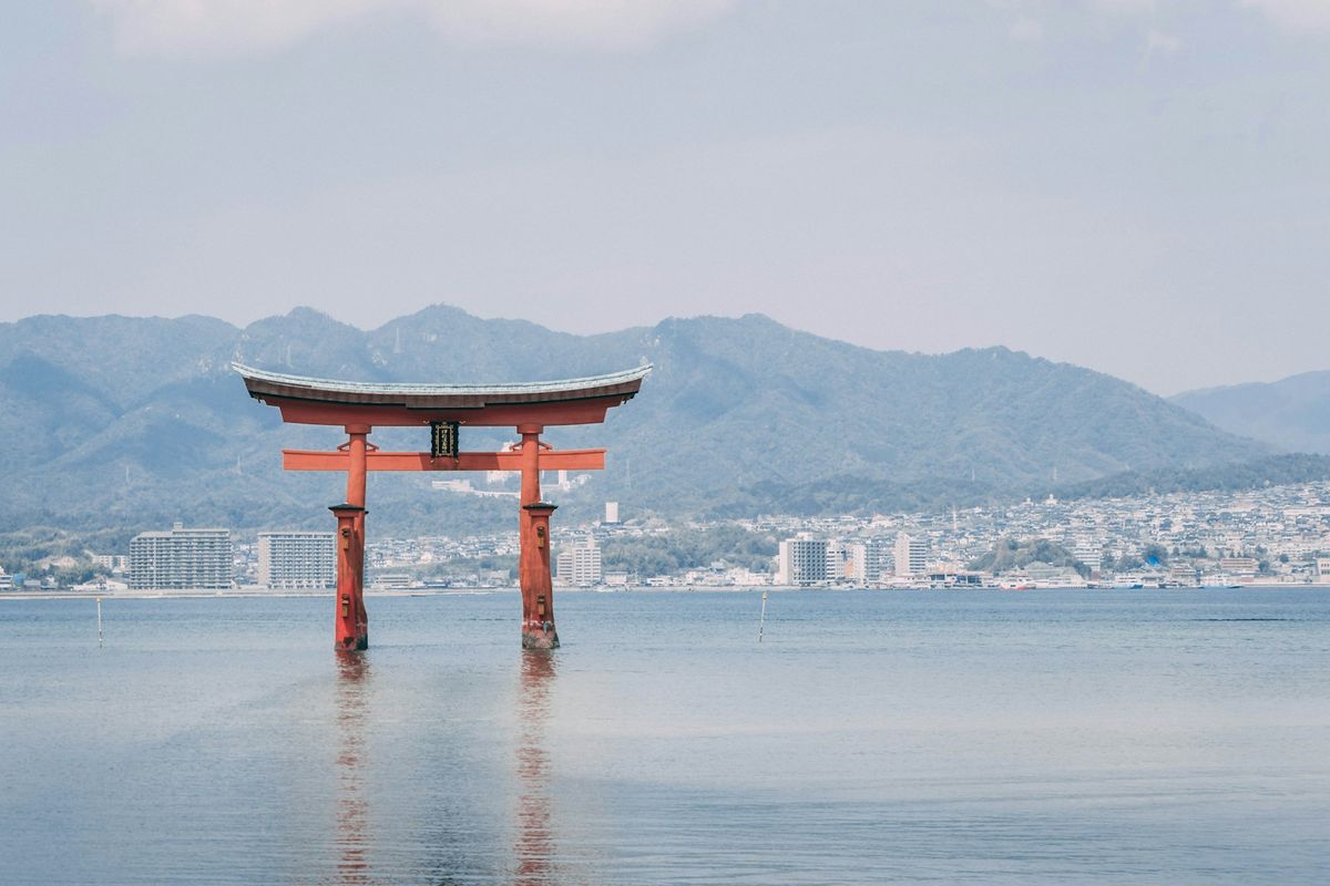 The floating red torii gate at Itsukushima, Miyajima near Hiroshima