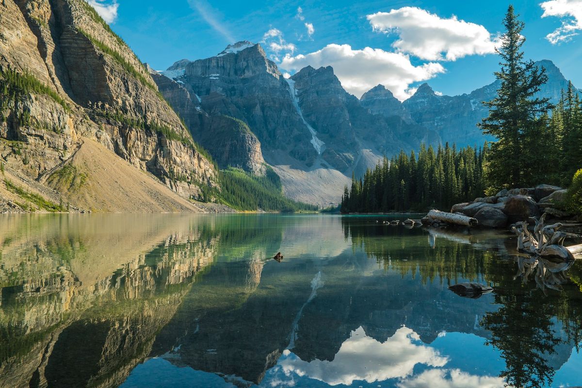 River flowing through mountains in Banff National Park
