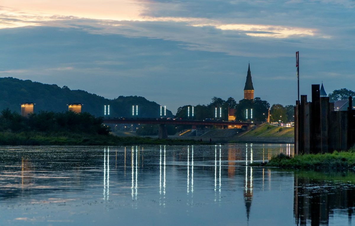 Kaunas old town skyline by the river