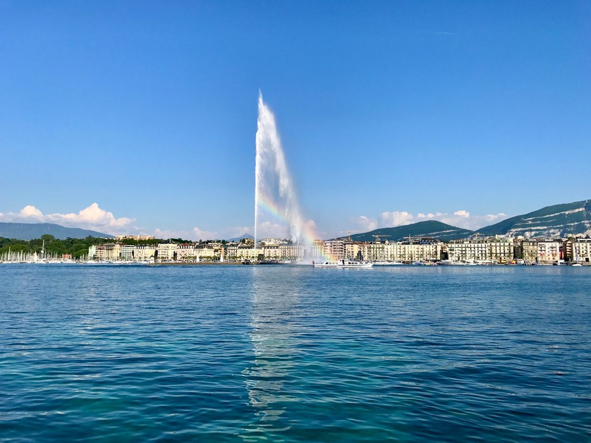 Jet d'Eau fountain on Lake Geneva Switzerland