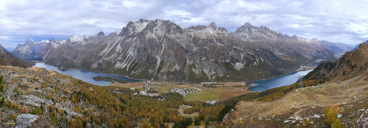 Mountain lake view in the Engadin valley near St Moritz Switzerland
