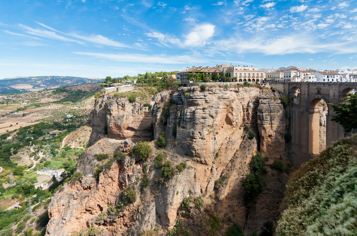 Scenic view of Ronda's rocky gorge in Andalusia, Spain