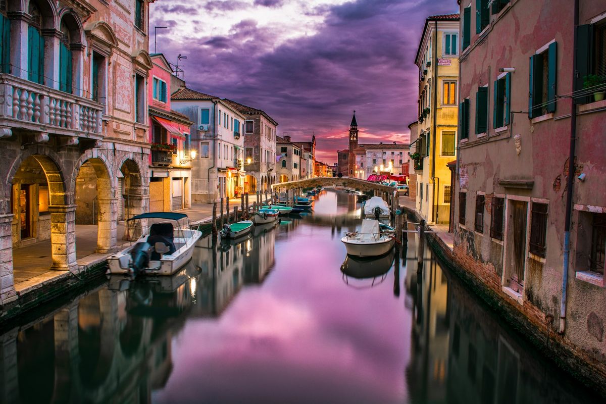The wide waterway of the Grand Canal in Venice, Italy