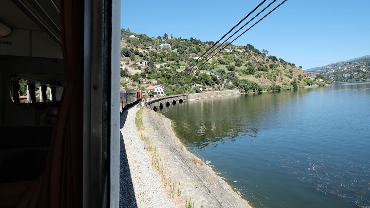The view of the Douro River from a train window in Portugal