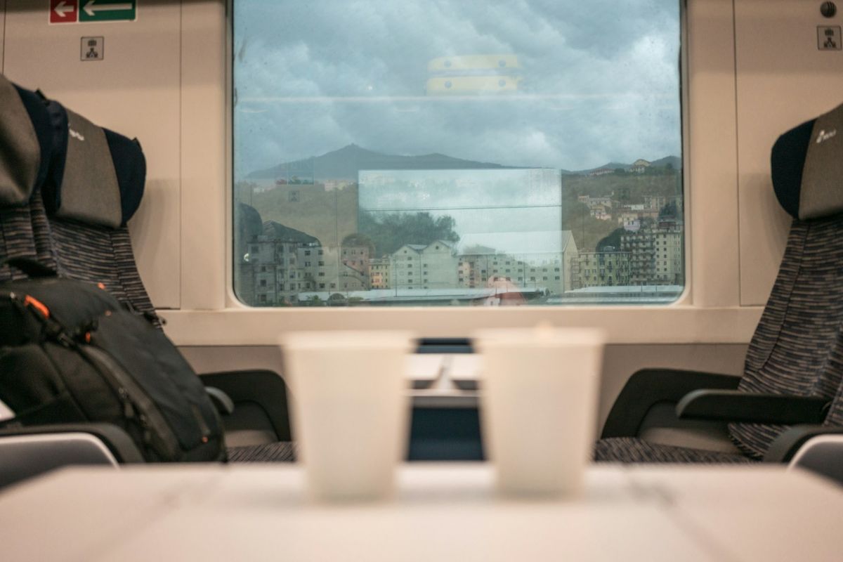View of a city through a train window weekend journey