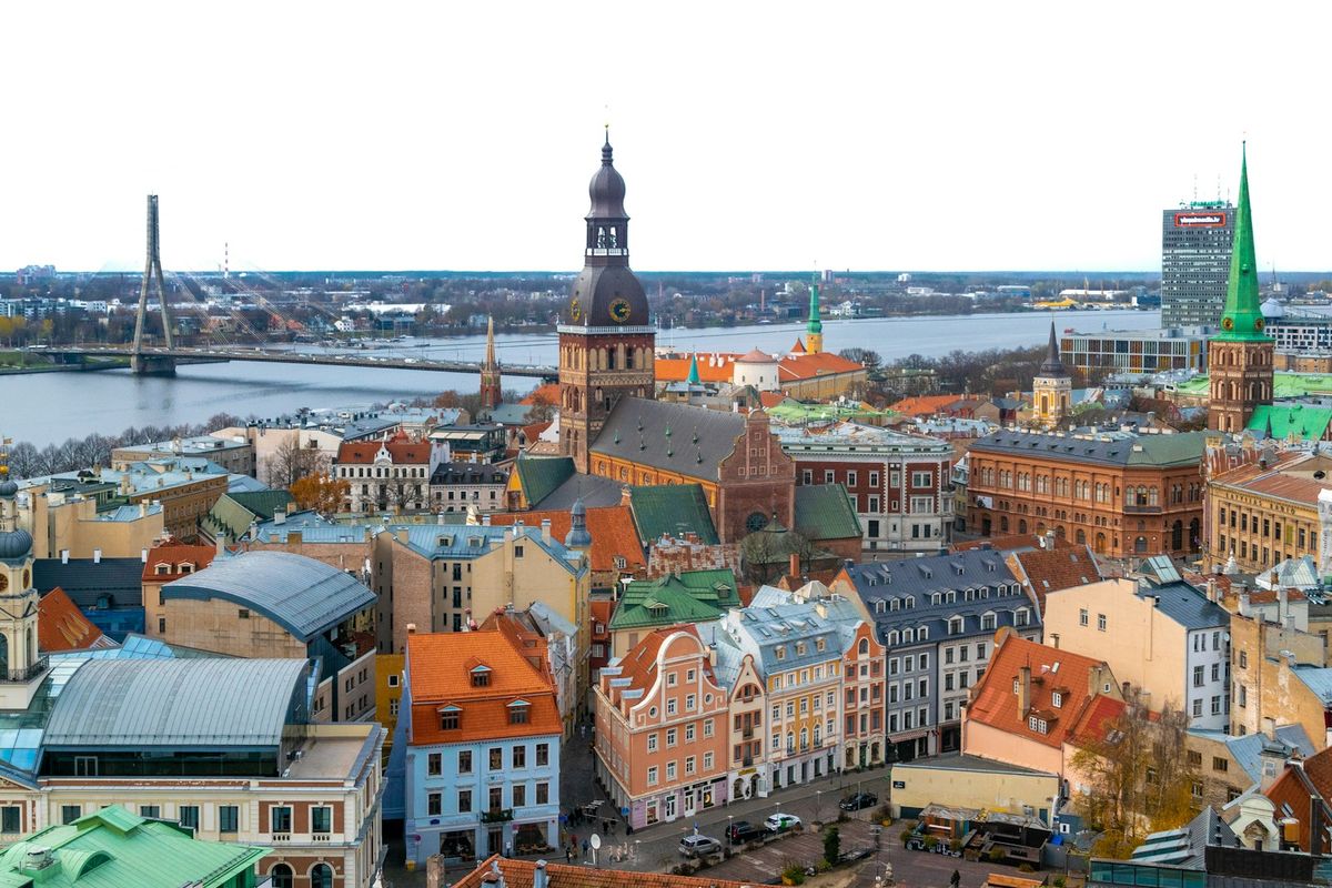 Riga cityscape with many historic buildings