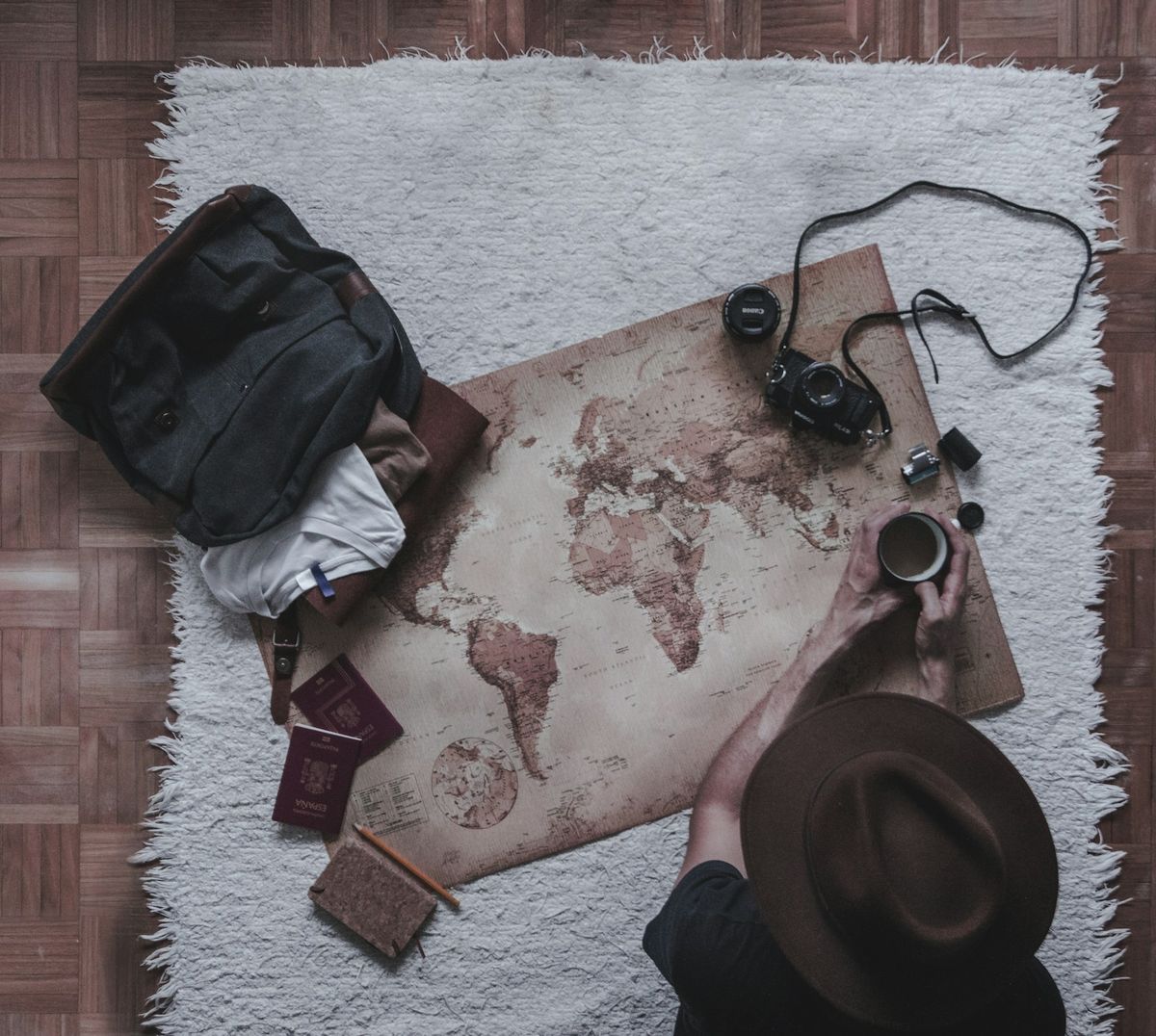 Planning an overland trip with a map