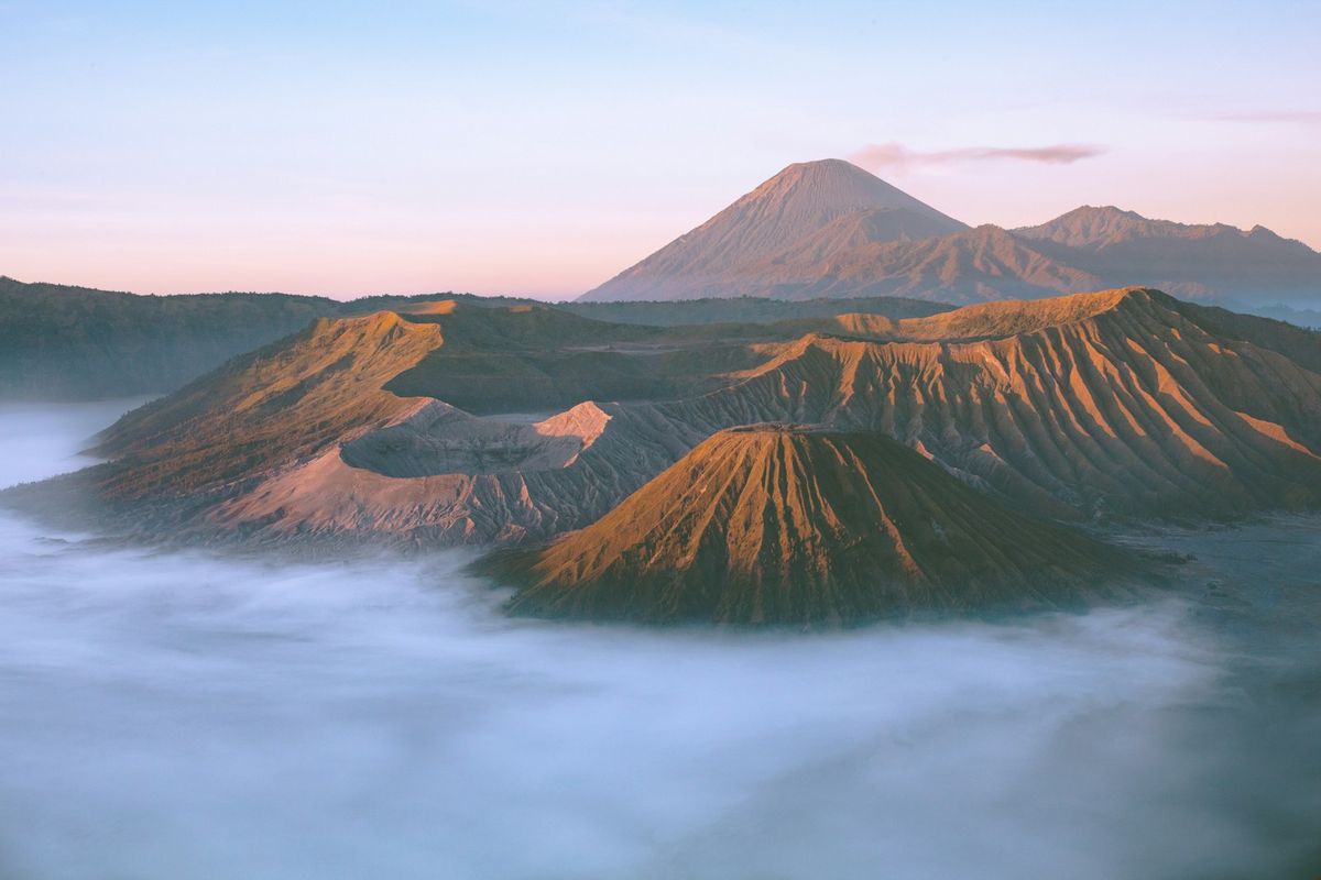 Aerial view of a volcano landscape in Indonesia