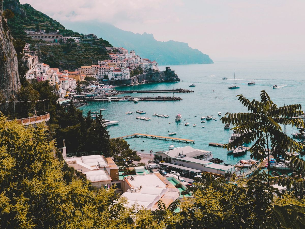 Village houses on Italian Amalfi coast near the sea