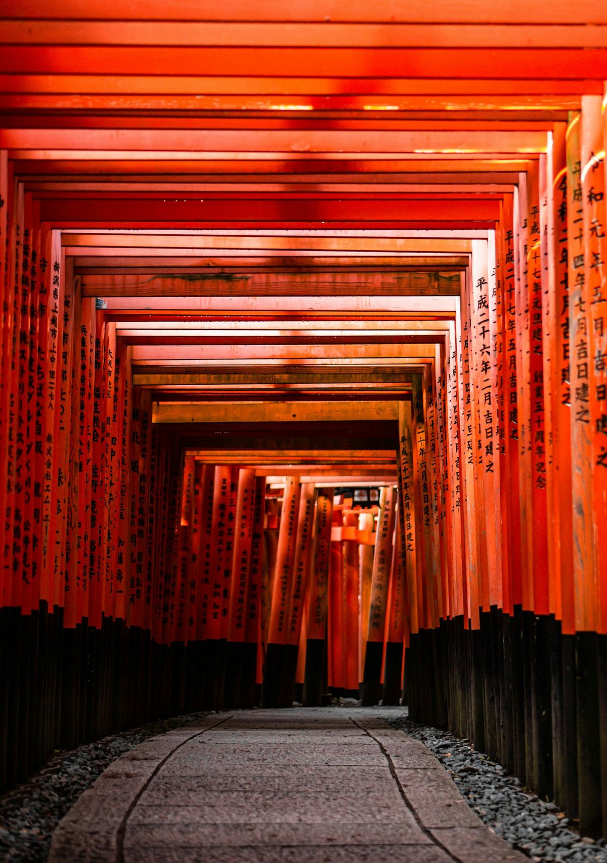 Tunnel of red torii gates in Kyoto, Japan