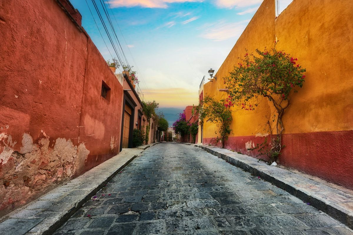 Road through a small town in Mexico