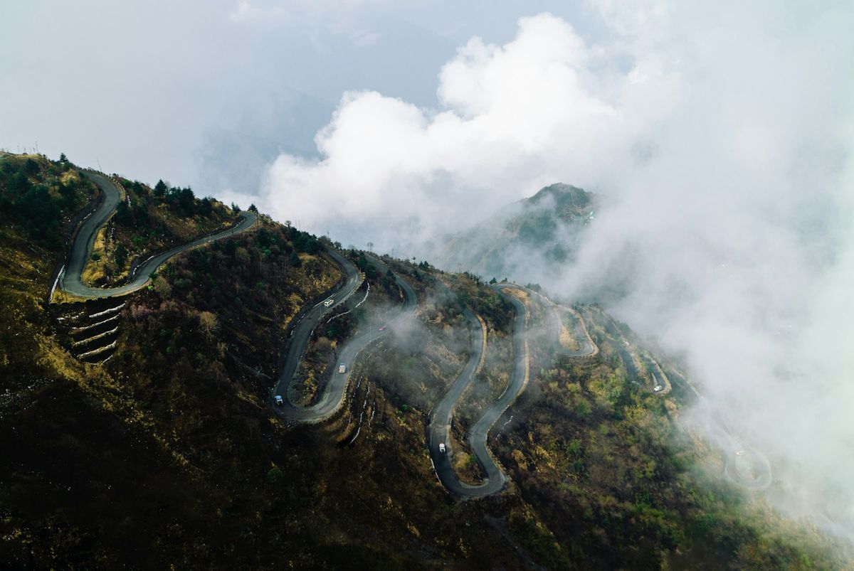 Winding mountain road through Central Asia on the overland route
