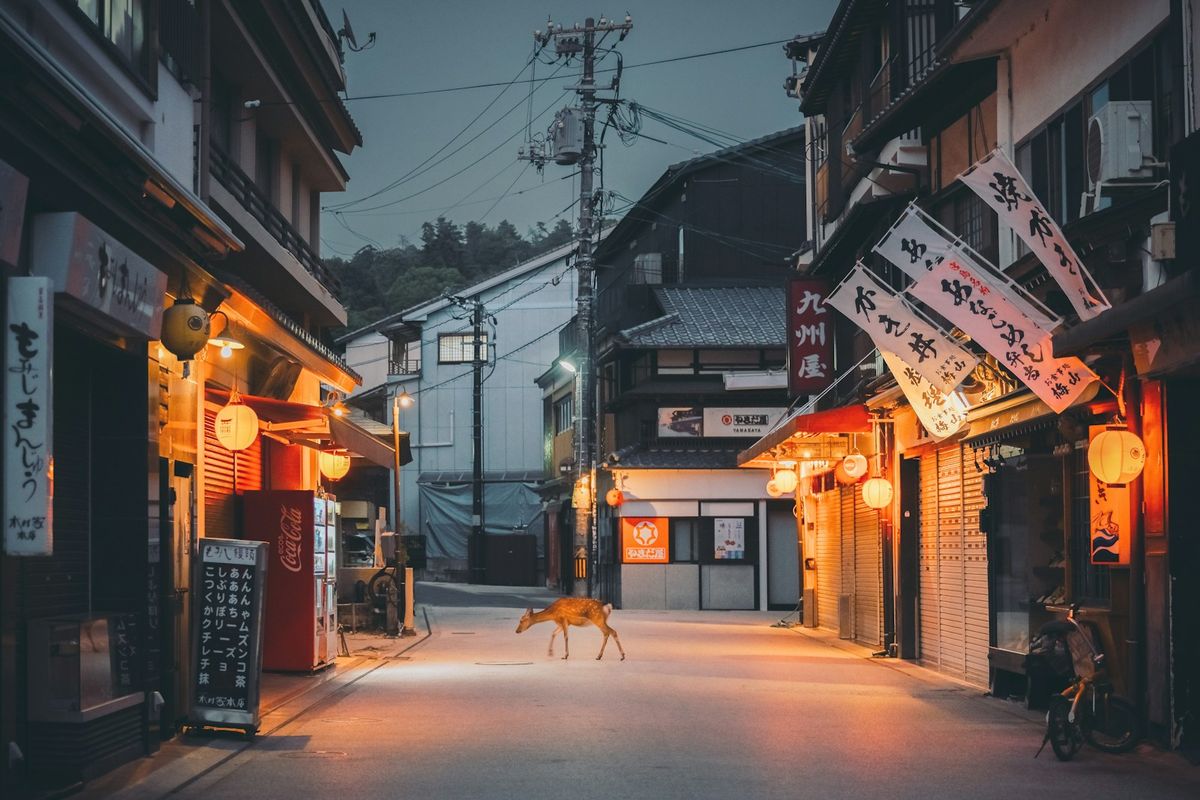 A quiet Japanese street scene near an onsen town
