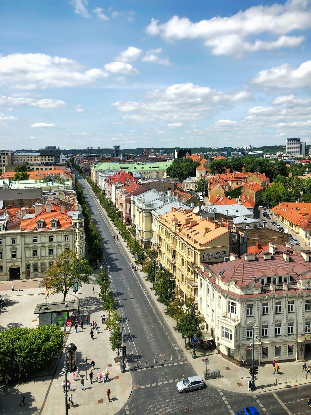 Aerial view of Vilnius old town with cathedral